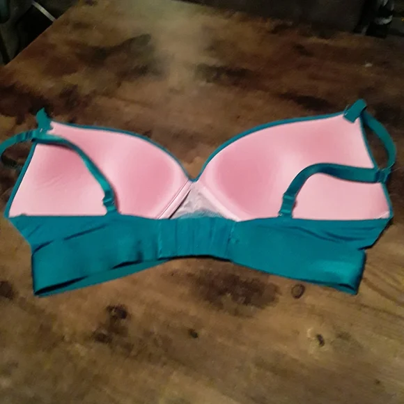 Pink VICTORIA'S SECRET teal W/ Pink Bling 38B Padded underwire Gorgeous Push Up - Picture 9 of 13